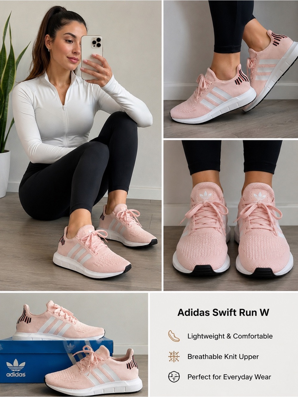 Adidas Swift Run W Pink Knit Sneakers Women’s Size 9 Athletic Shoes - Picture 2 of 5